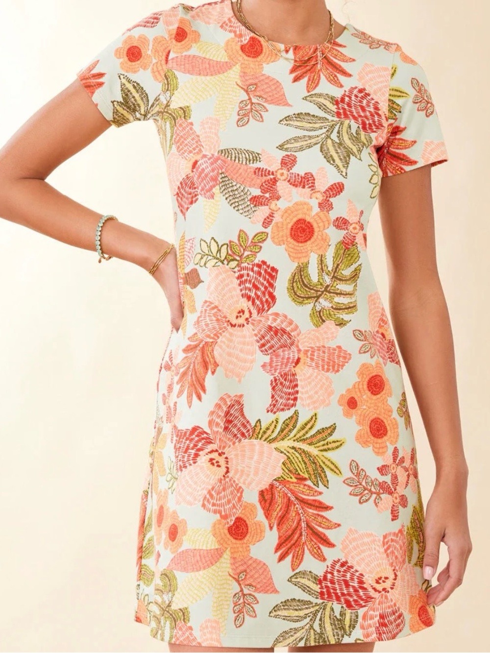 Spartina 449 Tahlia Jersey Dress Callawassie Flowers Sea Foam Small Floral
